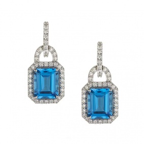 18k White Gold Topaz and Diamond Drop Earrings